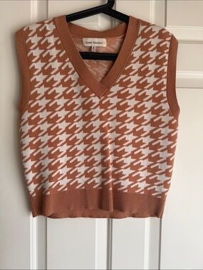 Rust and White Houndstooth V-Neck Sweater Vest